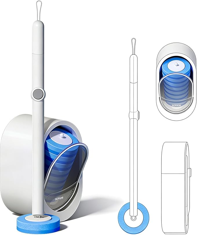 SOPAMI Disposable Toilet Brush and Holder Set with 16 Refills for Bathroom | Disposable Toilet Cleaning System,Toilet Wand Kit,Wall-Mounted or Floor-Standing Holder Toilet Cleaning Stick Touch Free