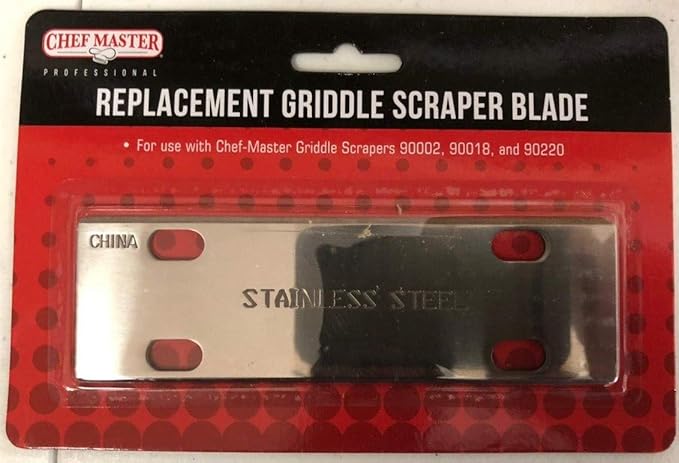 Chef Master Griddle Scraper Replacement Blade - 5 1/2" Wide x 1.2mm Thick - Stainless Steel Reversible Blade - Fits Most Scrapers - Double Beveled Edge for Chrome Griddle