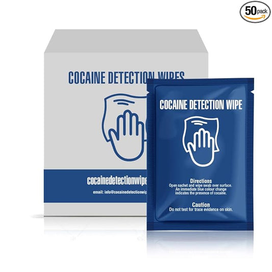 Cocaine Detection Wipes Pack of Sachets - Detect The Presumptive presence of Cocaine on Any Surface by Swabbing The Area with Wipe Turning Blue Upon Contact with Drugs (50)