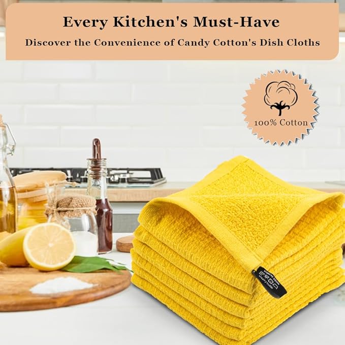 DishCloths Kitchen|Waffle Terry Check Weave Hand Towels|Cotton 12x12 Reusable Dish Rags Washing Scrub Cleaning Dishes|Dish Bar Mop Towels Hand Wipes|Spring Easter Basket Decor|6 Pc -Lemon Yellow