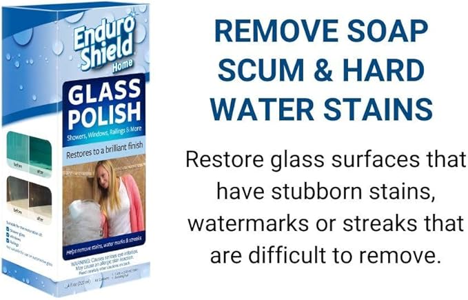 EnduroShield Shower Door Glass Polish – Water Spot Remover & Hard Water Stain Cleaner for Cloudy Shower Doors – Removes Soap Scum, Limescale & More – 7.4 fl oz