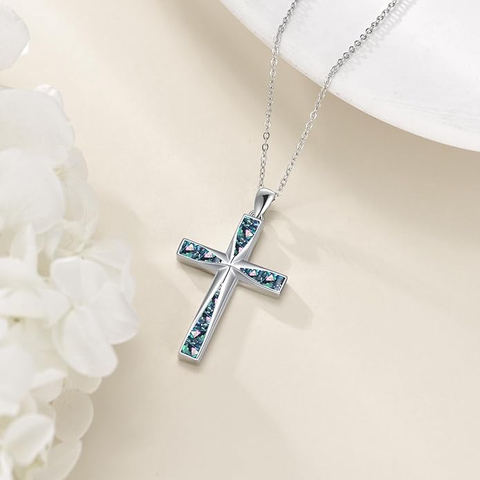 ONEFINITY Religious Cross Pendant Necklace Sterling Silver Origami Cross Pendant Gifts for Women Men Jewelry