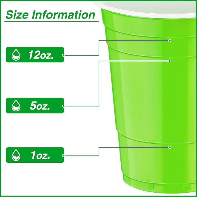 Lounsweer 100 Pcs 16 oz Disposable Party Cups Plastic Heavy Duty Drinking Water Cups for Birthday Baby Shower Wedding BBQ Picnic Party Supplies(Fluorescent Green)