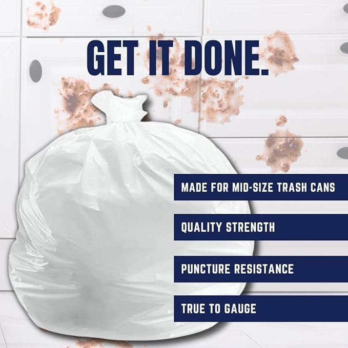 Plasticplace 20-30 Gallon Trash Bags │ 0.7 Mil │ White Garbage Can Liners │ 30" x 36" (200 Count)