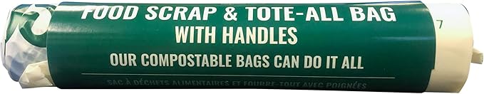 Compost Bags - 100% Certified Kitchen Garbage Bag for Shopping & Grocery - Green Bin Bags with Handles - Kitchen Bags - Plastic Free Food Waste Bag - 600 Bags Per Case