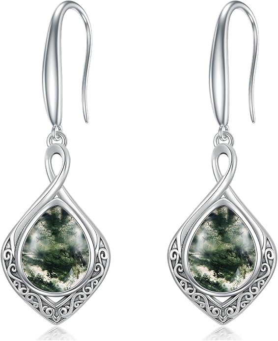 PELOVNY Celtic Knot Filigree Earrings for Women 925 Sterling Silver Moss Agate/Birthstone Infinity Earrings Birthday Christmas Jewelry Gifts for Mom Daughter Wife Sister