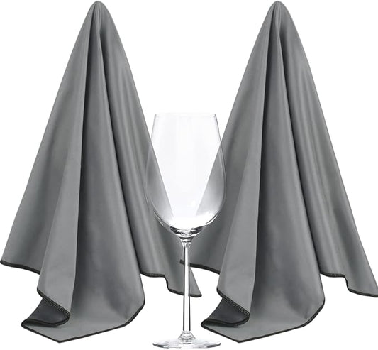 SINLAND Microfiber Glass Polishing Cloths Large Size Thick Lintless Drying Towels for Wine Glasses Stemware Dishes Stainless Appliances 20 Inch X 25 Inch Pack of 2 Dark Grey
