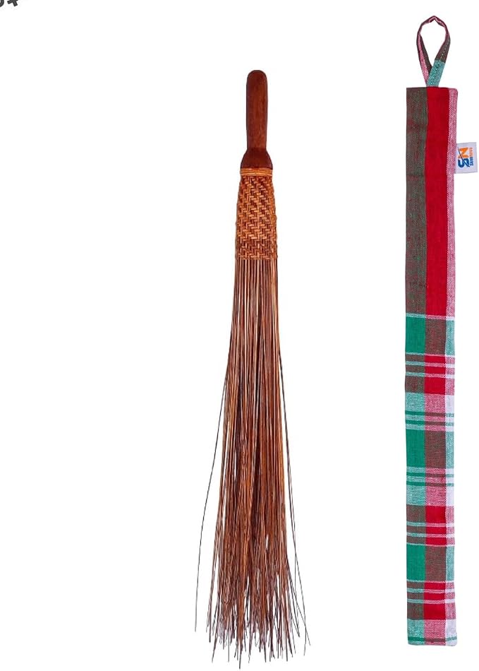 1 Piece of 32 inch Multi-Surface Sturdy Outdoor Authentic Coconut Stick Carpet and Rug Beater Thai Natural Coconut Leaf Broom Solid Wood Handle (Classic)