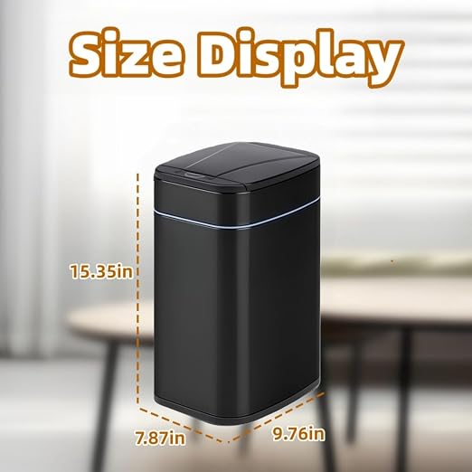 Garbage Can with Lid, Intelligent Sensor Opening and Closing, Small Garbage Can for Living Room, Bedroom, Kitchen and Bathroom (2, Square Black)