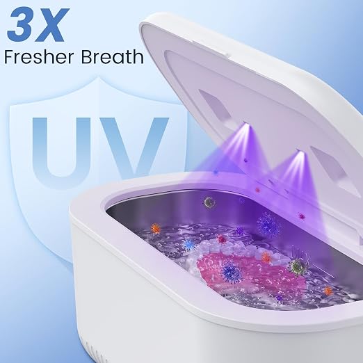 48Khz Ultrasonic Jewelry Cleaner, 30W Ultrasonic Cleaner with UV Lights and Dual Brush Ports, 3Modes Jewelry Cleaner Ultrasonic Machine with Digital Timer, 12OZ for Eyeglasse, Denture, Jewelry Cleaner