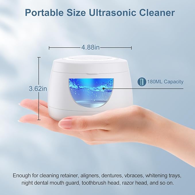 Ultrasonic Retainer Cleaner, Denture Sonic Retainer Cleaner Machine Appliance for Home Travel, Ultrasonic Cleaning Machine