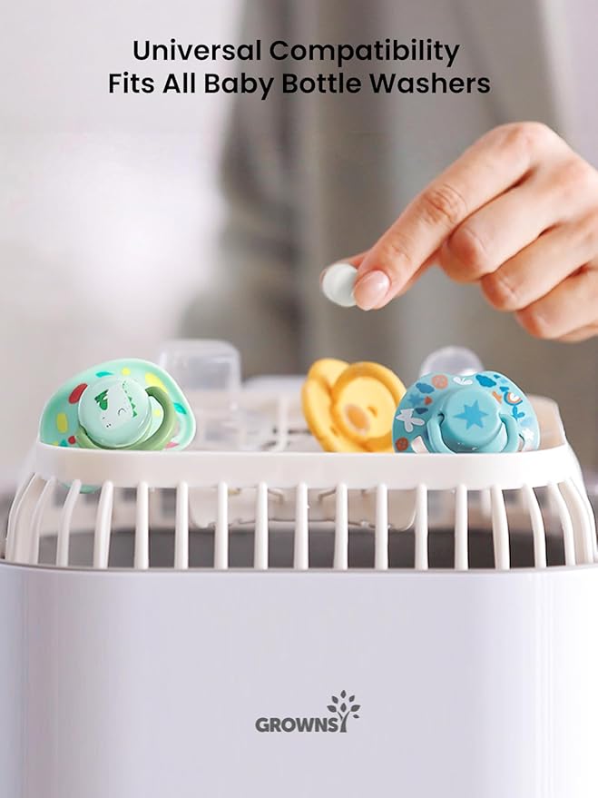 GROWNSY Bottle Washer Detergent Washing Tablets, Plant-Based Enzyme Formula, Removes Milk Residue & Odor, Safe for Baby Bottles & Pump Parts, Compatible with All Bottle Washers, Unscented, 150 Count