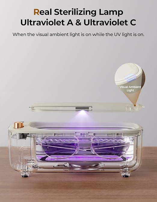 400ml Ultrasonic Cleaner Machine for Jewelry, Professional Electric Mini Cleaning Device with UV Light & 4 Modes for Glasses, Ring, Denture, Invisalign & Makeup Brush - Ivory
