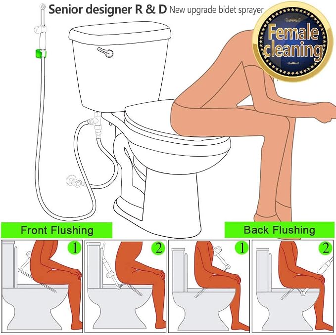 Handheld Bidet Toilet Sprayer, Brass Hand Held Bidet Attachment Cloth Diaper Toilet Sprayer with Backflow Preventer, Adjustable Water Jet Spray for Toilet with 7.9" Long Bidet Wand, Brushed Gold