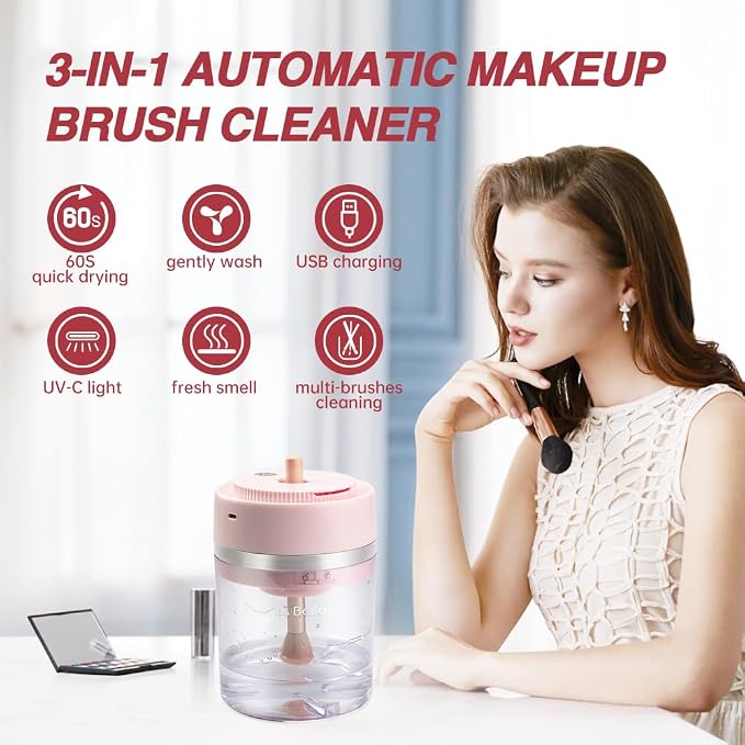 Electric Makeup Brush Cleaner Dryer Machine with cleaner solution UV-C Light, USB Charging Automatic Cosmetics Brushes Cleaning Drying Machine for Almost All Size Make up Brushes