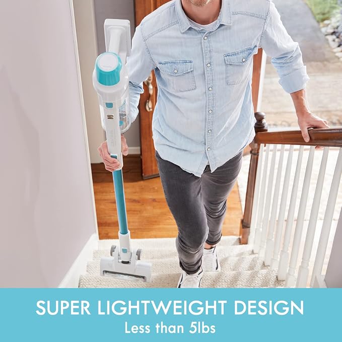 Kenmore DS4065 Cordless Stick Vacuum 1L Capacity Lightweight Cleaner 2-Speed Power Suction LED Headlight 2-in-1 Handheld for Hardwood Floor, Carpet & Dog Hair, Blue, DS4065 | 2-Speed Power Suction, LED Headlight, 2-in-1 Handheld, Hardwood Floor, Carpet...