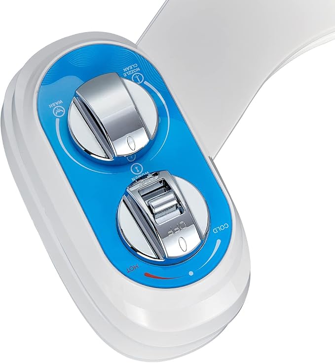 Bidet J2510B-Hot and Cold Water Self-Cleaning Feminine/Rear Wash Non-Electric Bidet Sprayer，Dual Nozzles Bidet Toilet Attachment with Adjustable Pressure Control（Blue）
