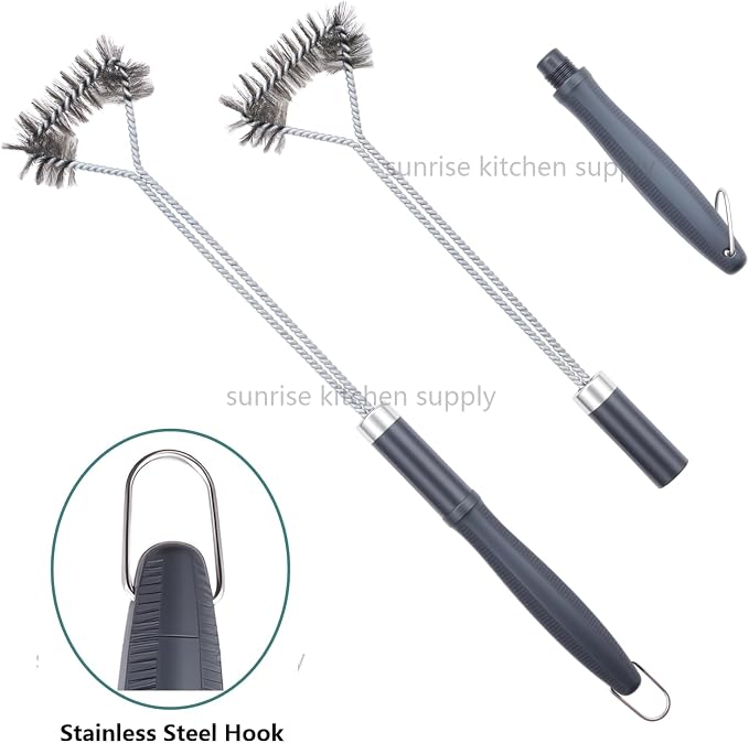 SUNRISE Fryer Brush with Long Handle (Stainless Steel with Plastic Handle, Single Brush)