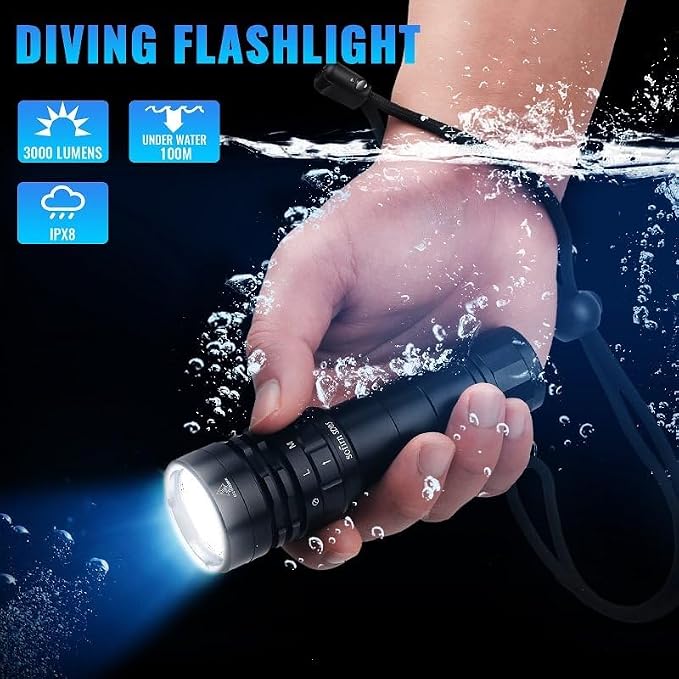 Sofirn 3000 Lumen Dive Light, Powerful Scuba Diving Flashlight，IPX8 Waterproof Flashlight with Magnetic Ring Switch and 3 Modes for Underwater Sports, Available Submerge up to Underwater 100 Meters