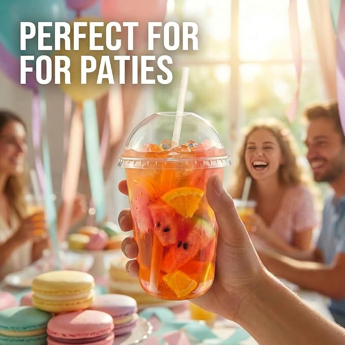 Qsqwsuye 50 Set 16oz Disposable Clear Plastic Cup with Lids and Straws, Sturdy & Food Safe Iced Coffee Cups, Plastic Cold Drinks Cups for Smoothie, Milk Tea, Assorted Beverages Party Supplies