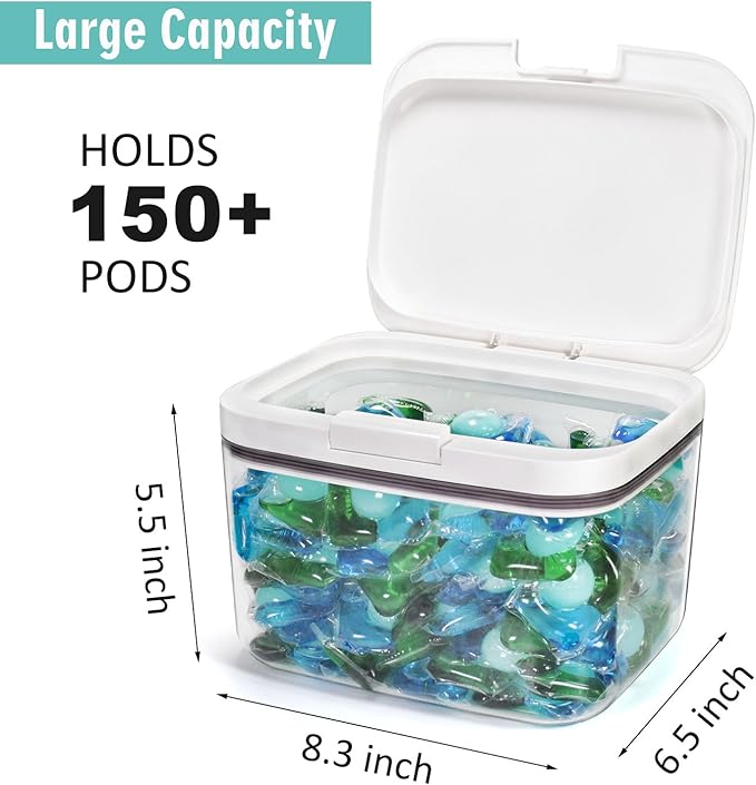 Pensino Laundry Pods Container Laundry Pod Holder with Lid, Laundry Room Storage Container for Detergent Pods Laundry Powder Scent Booster Container with Scoop (2 Pack)