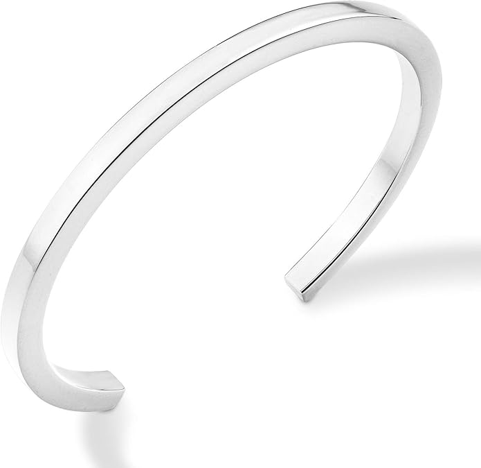 Miabella Italian 925 Sterling Silver or 18K Gold Plated 925 Sterling Silver 4mm Squared Cuff Polished Bangle Bracelet for Women Men, Made in Italy