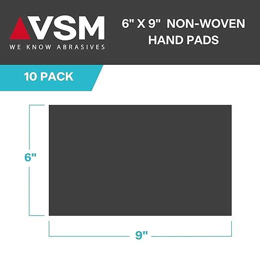 VSM 10-Pack: 6" x 9", Black - Medium, Non-Woven Hand Pad, Silicon Carbide Grains, Rust and Oxidation Resistant, Multipurpose Abrasive Scrub Pad for Finishing and Cleaning