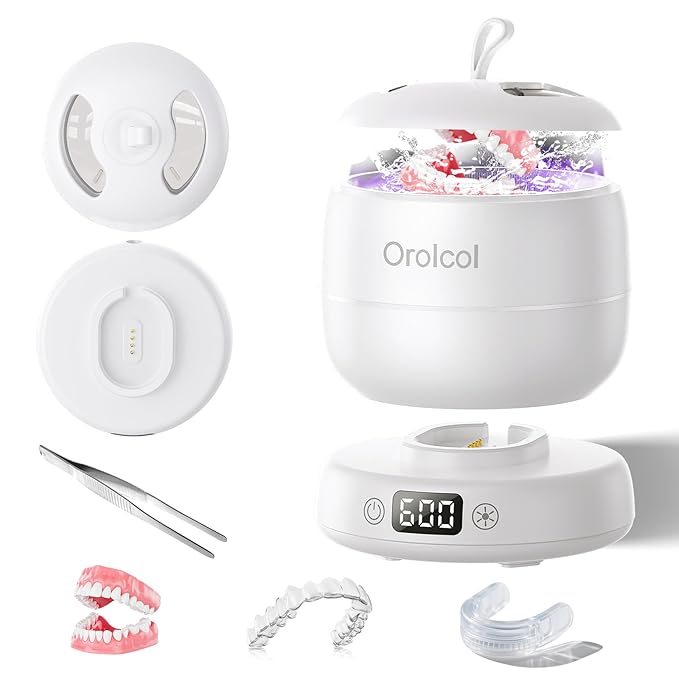 Ultrasonic Retainer Cleaner Machine,Mouth Guard Cleaner,Dental Pod Cleaner/Night Guard Cleaner/Aligner Cleaner Waterproof 3 Powerful Cleaning Modes 180ml-Best Gift for Braces Users/Christmas