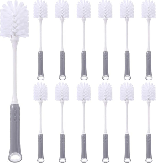 Reallnaive 12 Pack Long Handle Bottle Brush 12.8 Inch Water Bottle Cleaning Brush, Flexible Scrub, Long-Lasting Bristles for Water Cups, Glasswares, Mugs, Flat Handle