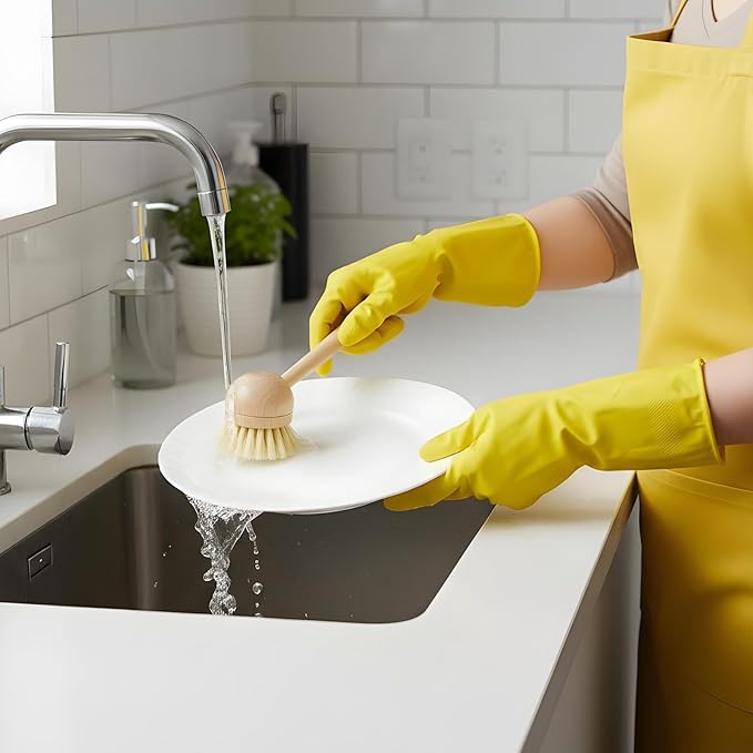 9 Pcs Bamboo Dish Brush Set Wooden Dish Brush with Sisal and Palm Fiber Natural Wooden Kitchen Brushs Practical Dishs Cleaning Brushs Sets for Pots Pans Bottle Sink Vegetables Household Cleaning