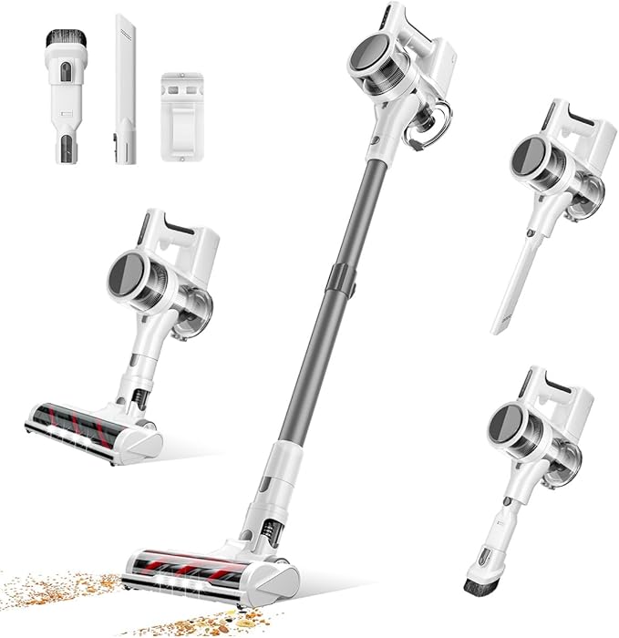 Comvtu Cordless Vacuums, 80,000PRM Powerful Motor Vacuum Cleaner and 2200mAH Rechargeable Battery up to 35 Mins Worktime, 2 Adjustable Modes, Detachable Parts, Wireless Stick Vacuum (Icicle White)