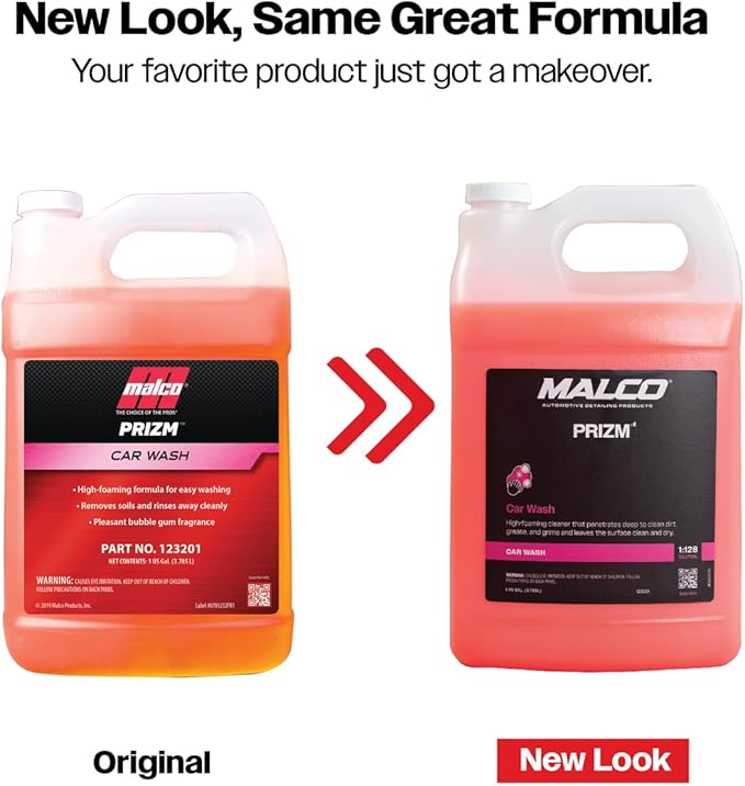 Malco Prizm Car Wash – Hard-Working, High-Foaming Automotive Cleaner/Formulated to Remove Soils and Rinse Away Cleanly/Excellent Cleaning Performance and Value / 1 Gallon (123201)
