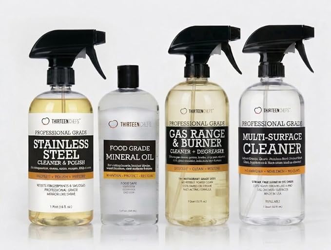 Ultimate Kitchen Care Bundle by Thirteen Chefs – Wood, Stone, All Purpose Cleaner & Stainless Steel Protection Kit