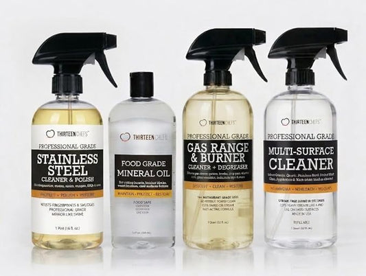 Ultimate Kitchen Care Bundle by Thirteen Chefs – Wood, Stone, All Purpose Cleaner & Stainless Steel Protection Kit