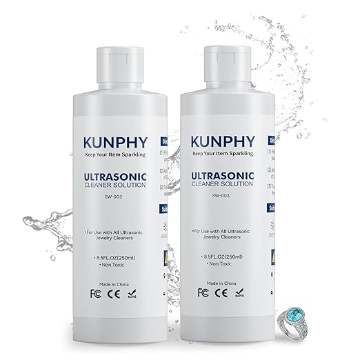 kunphy Sonic Jewelry Cleaner - Effective Solution for Cleaning Gold, Silver, Platinum, Diamonds, and Eyeglasses Watch, 8.5 oz (2 packs)
