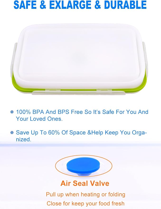 Extra Large Collapsible Translucent Silicone Food Storage Containers With Lids, 82.8oz, 2 Pack, XXL Foldable Bento Lunch Box, Reusable Big Meal Boxes for Kitchen, Camping, BPA Free