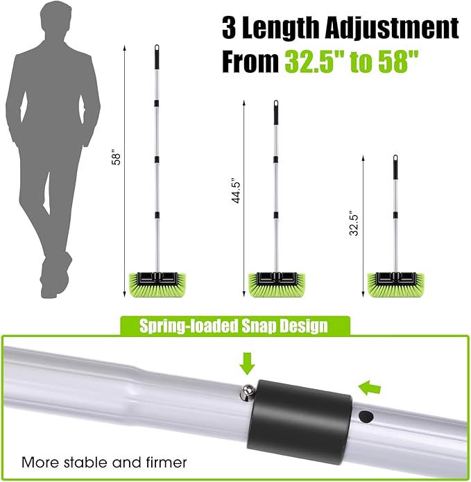 2 Pack 58 Inch Extendable Car Wash Brushes, Soft Bristled Scratch Free Cleaning System with Long Handle, Universal Cleaning Tool Set for Vehicles Home Windows Tires Snow Removal (Green)