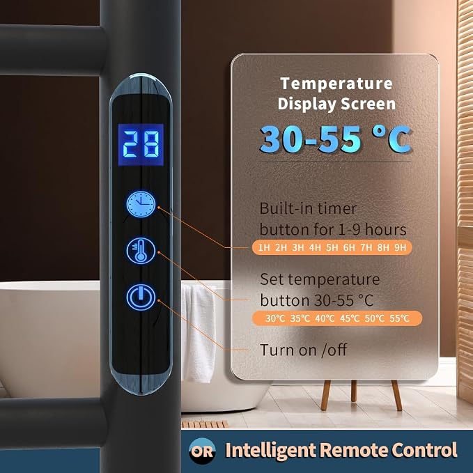 KWW Heated Towel Rack, Remote Control with APP Tuya, Towel Warmer with Timer, Wall Mounted Hot Towel Warmer for Bathroom (Matte Black, 7Bars)