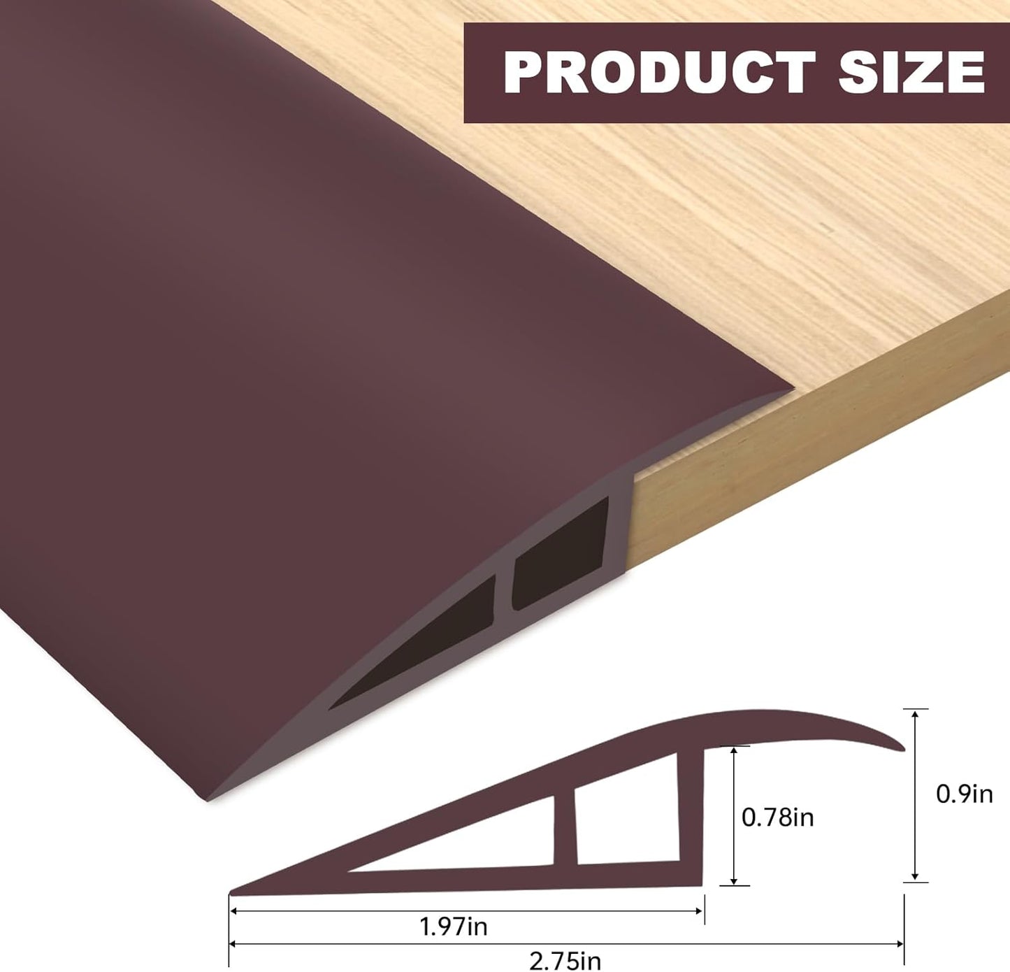 Vinyl Door Threshold Flooring Transition Strip Self Adhesive Carpet Edging Strip for Laminate Doorway Edge Threshold from 3/5" to 4/5" (Coffee, 10 Ft)