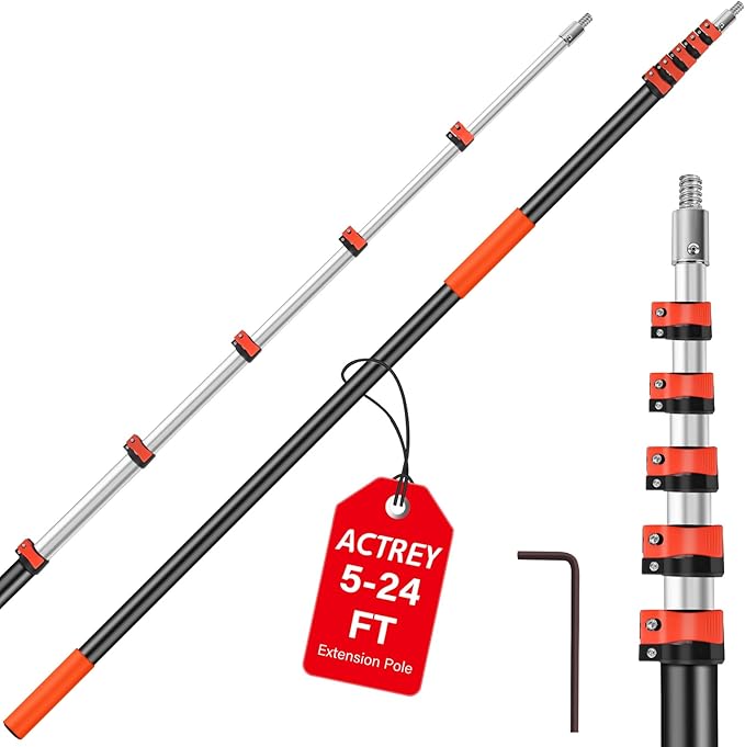 5-24FT Telescoping Extension Pole,Reach 30FT Extension Pole for Cleaning,Multi Purpose Telescopic Pole with 3/4'' Universal Threaded,Lightweight Professional Telescopic Pole for Outdoor Indoor Use