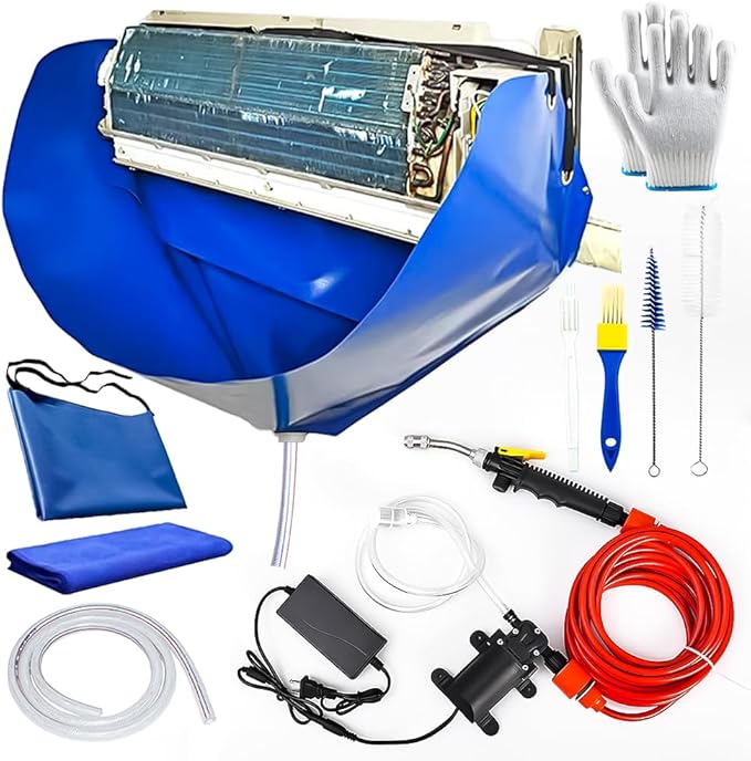 Ac Cleaning Bag with Wall Protection Cloth, 13Pcs Minisplit Cleaning Kit, Split Ac Cleaning Kit with Strong Washing Tool for Fast and Efficient Cleaning