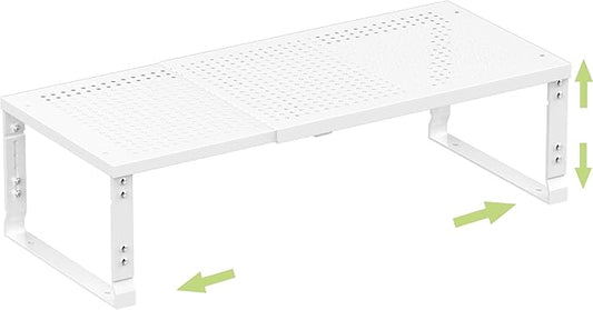 Heavy-Duty Adjustable Metal Shelf Organizer - Expandable & Stackable Pantry Storage Rack for Kitchen, Bathroom, RV, Cabinets(1 Pack/White, Large)