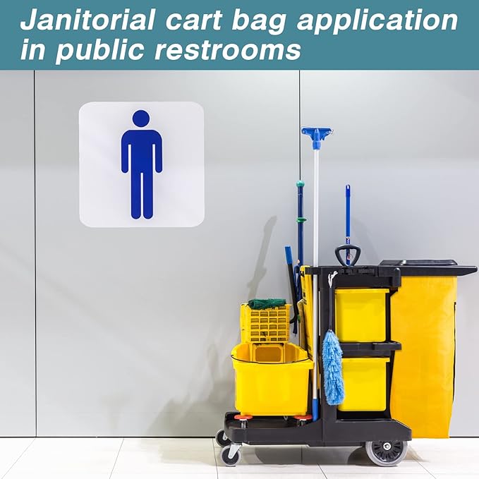Meanplan 1 Pack Cleaning Cart Bag Zippered Front Replacement Janitorial Cart Thick Bag Large Capacity Commercial Cleaning Bags for Housekeeping Carts, Yellow (26.5 x 15.5 x 10.5 Inch)