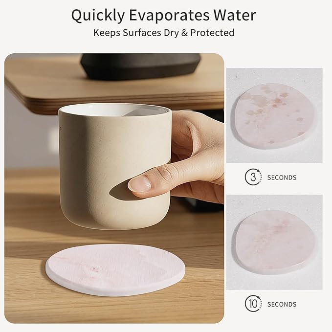 Diatomaceous Earth Coasters Set of 4, Super Absorbent Quick-Dry Heat-Resistant Drink and Coffee Coasters, Modern Stone Irregular Design for Kitchen Counter and Coffee Table, Pink