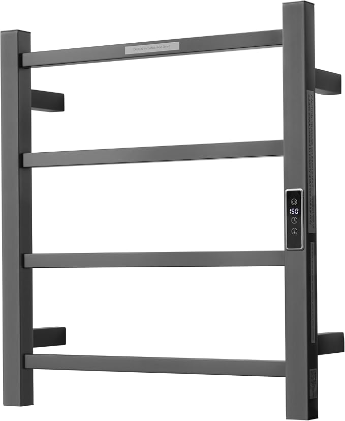 Electric Heated Towel Warmer - Wall Mounted Bathroom Towel Rack, Plug-in Design & Brushed Stainless Steel Finish Gunmetal with Timer & Temperature Control 4 Bar
