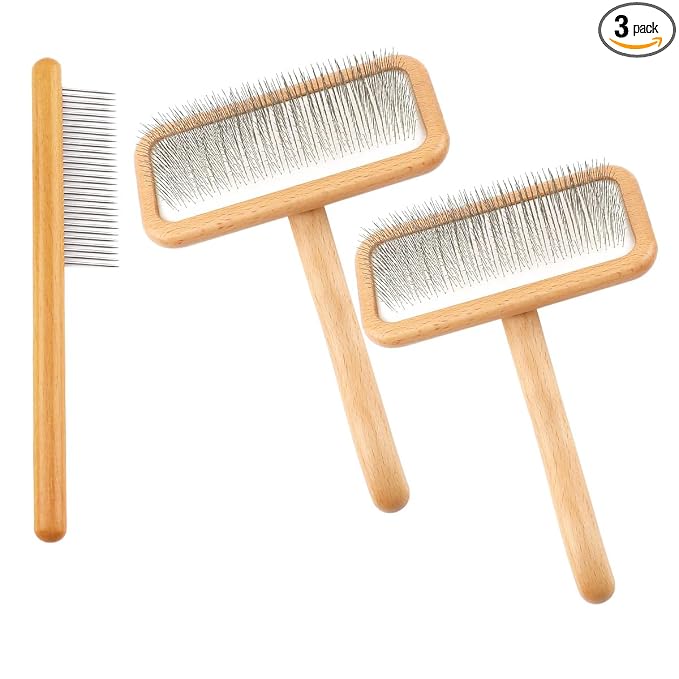 Carpet Rake Sheepskin Wool Brush and Sheepskin Brush Cleaner Comb, More Suitable for Pile Carpets/Rugs, for Carding Fur, Restore Carpets Softness and Texture (Wood, 3PCS(2*Big+1* Small)