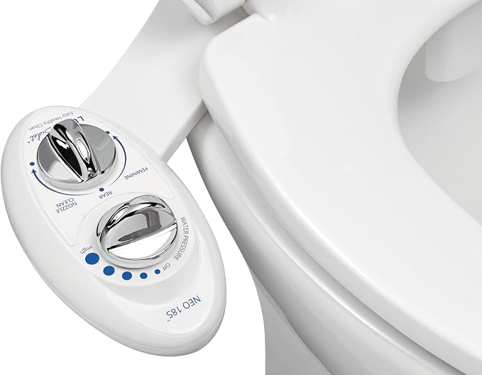 LUXE Bidet NEO 185 - Dual Nozzle, Self-Cleaning, Non-Electric Bidet Attachment for Toilet Seat, Adjustable Water Pressure, Rear & Feminine Wash (White)