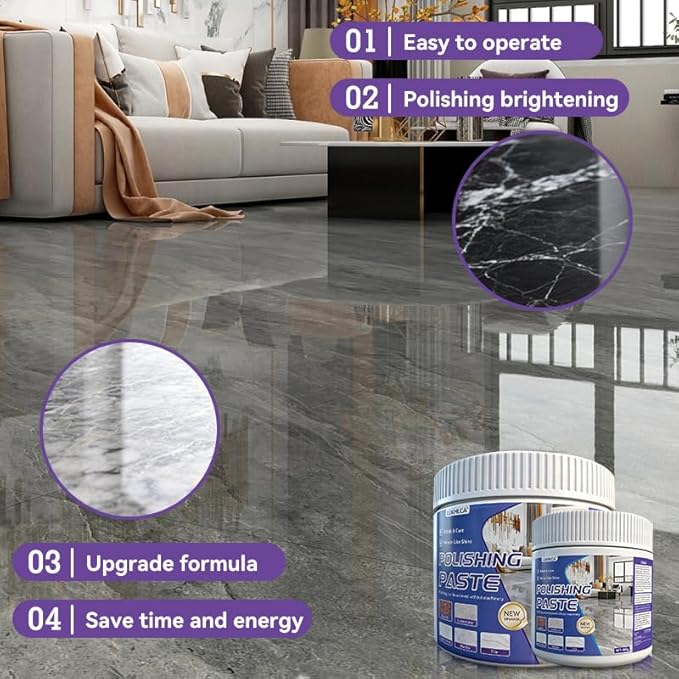 Marble Polishing Paste, Polish & Clean 2 in 1 - No Machine Needed | Granite Polishing Kit, Quartz Cleaner Countertop, Suitable for Marble, Granite, Quartz - Restores & Enhances Shine (10 oz)
