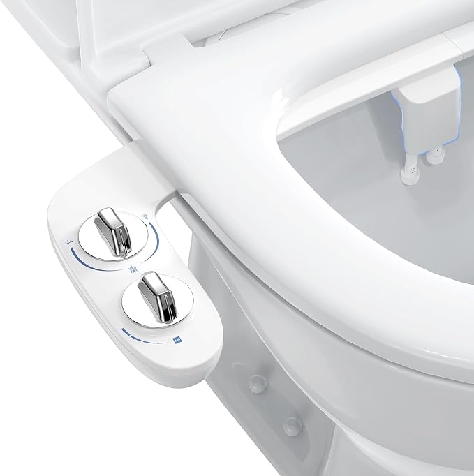 GarveeHome Bidet Attachment for Toilet, Dual Self-Cleaning Nozzles with Rear & Feminine Wash, Adjustable Water Pressure, Easy Installation, White Hygienic Bathroom Accessory