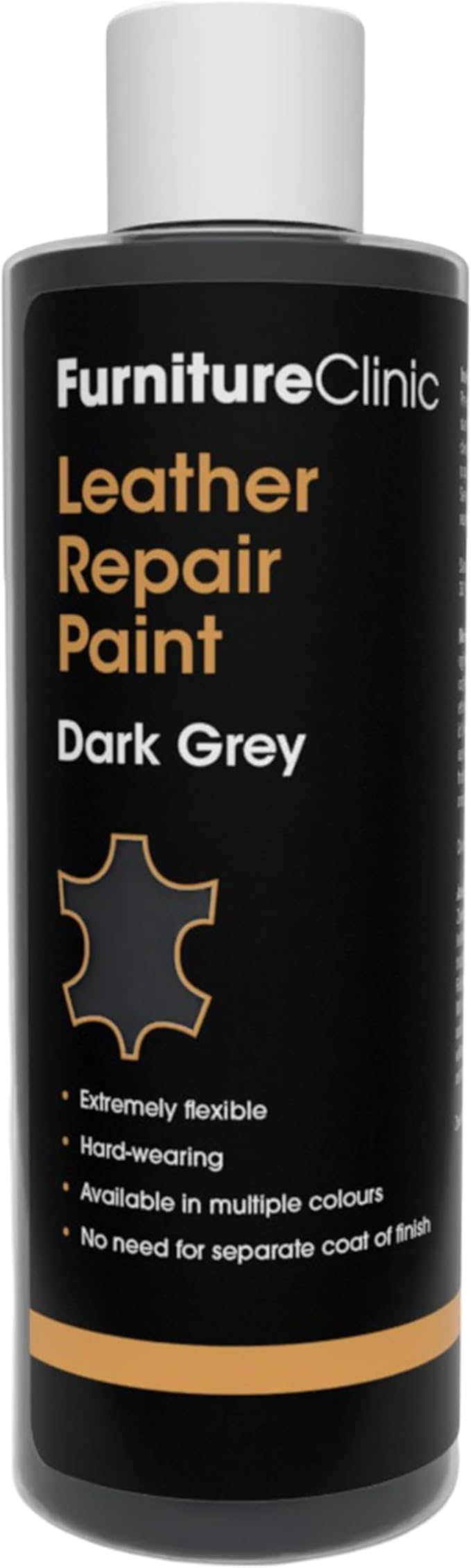 Furniture Clinic Leather Repair Paint | 2-in-1 Seal and Color | Use on Scratches, Tears, and Holes in Car Seats, Furniture | Quick and Easy Leather Repair Kit for Furniture (Dark Grey, 250ml / 8.5oz)